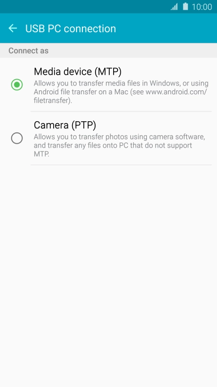 Press Media device (MTP) to turn on the function. Press Media device (MTP) to turn on the function.