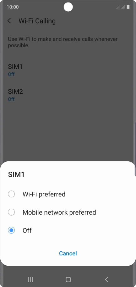 Press the required setting to turn the function on or off.