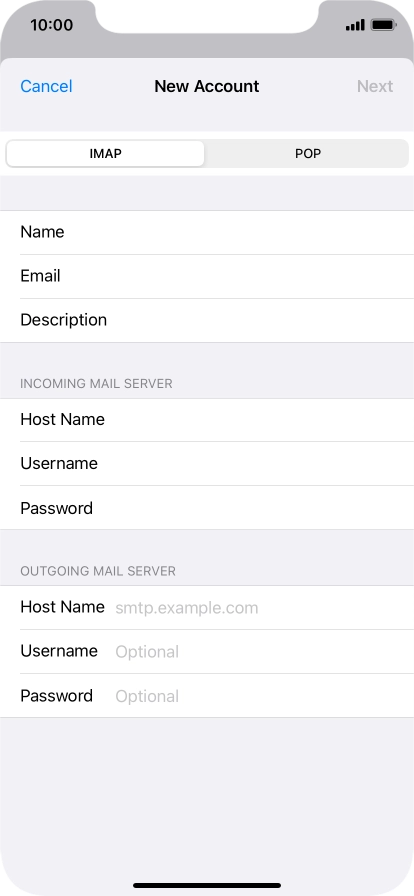 Press Host Name and key in the name of your email provider's outgoing server. Please note that if you can't send email messages when using your email provider's outgoing server, key in smtp.vodafone.net.au (Vodafone's outgoing server).