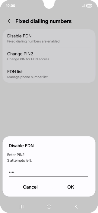 Key in your PIN2 and press OK.