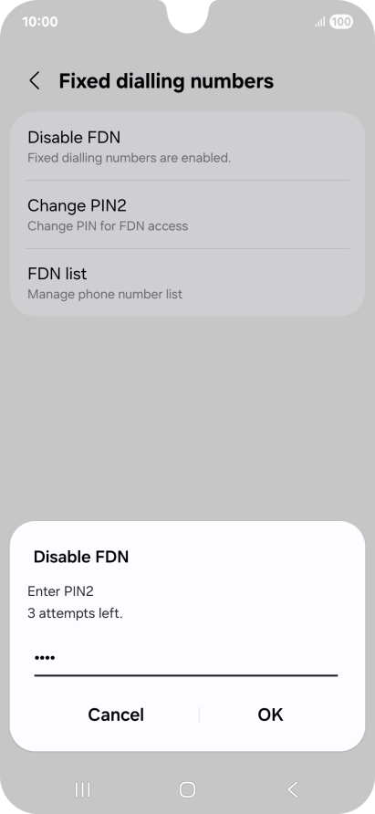 Key in your PIN2 and press OK.