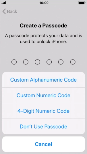 Follow the instructions on the screen to turn on use of phone lock code or press Don't Use Passcode.