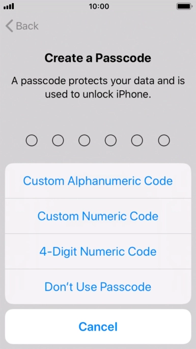 Follow the instructions on the screen to turn on use of phone lock code or press Don't Use Passcode.