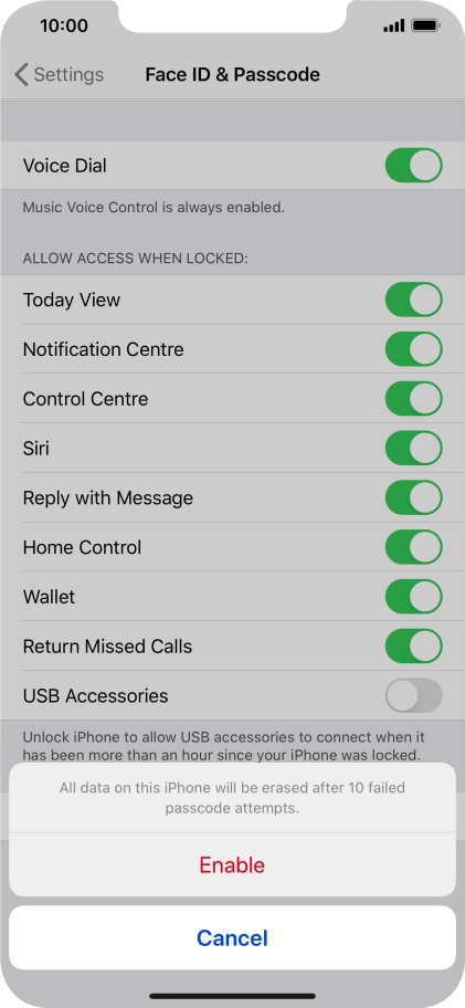 If you turn on the function, press Enable. If you turn on the function, press Enable.