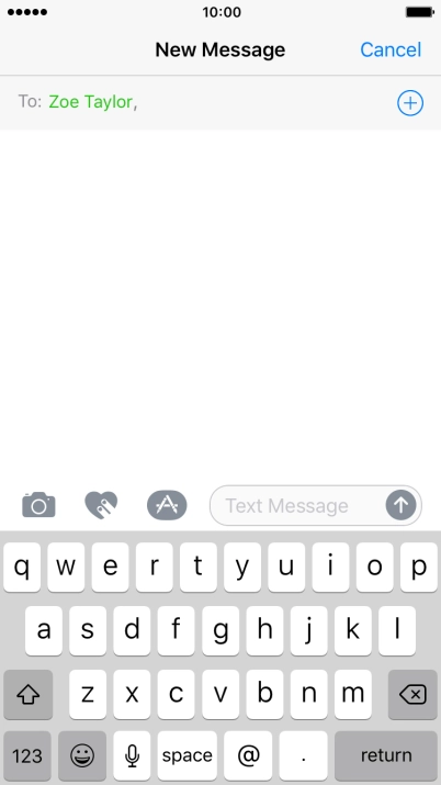 Press the text input field and write the text for your text message.