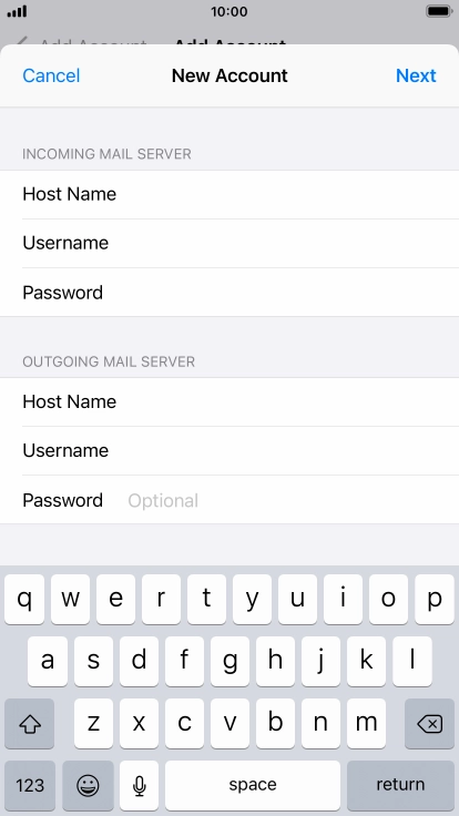 Press Password and key in the password for your email account. Please note that if you're using Vodafone's outgoing server, leave the password field empty.