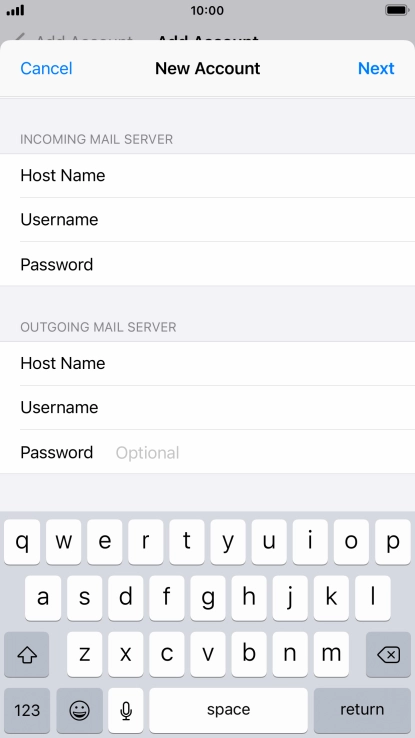 Press Password and key in the password for your email account. Please note that if you're using Vodafone's outgoing server, leave the password field empty.