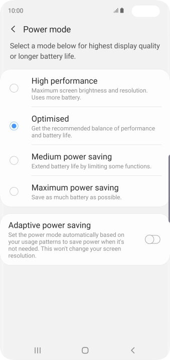 Press the required setting to turn on the function.