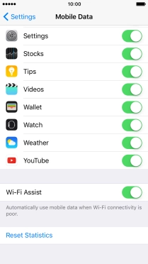 Press the indicator next to the required application to turn the function on or off.