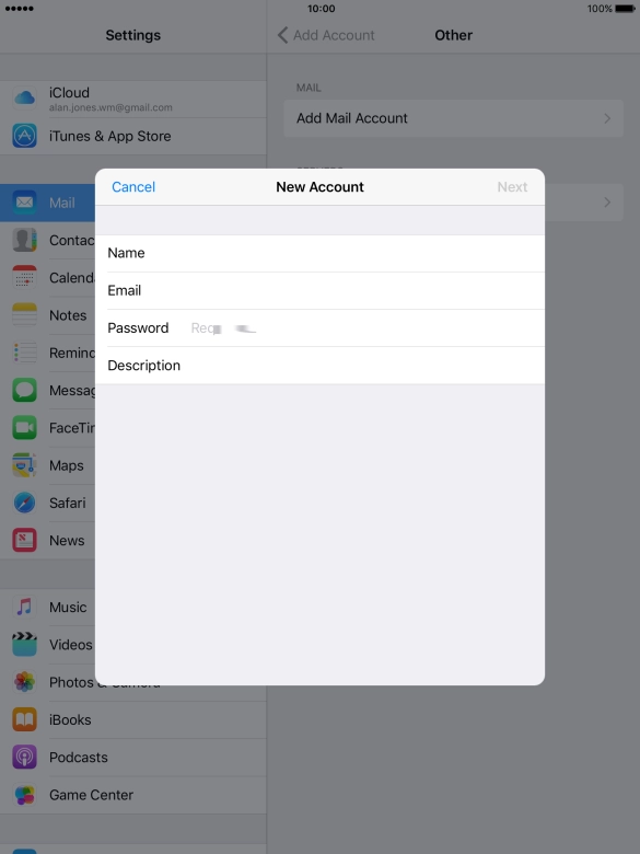 Press Password and key in the password for your email account.