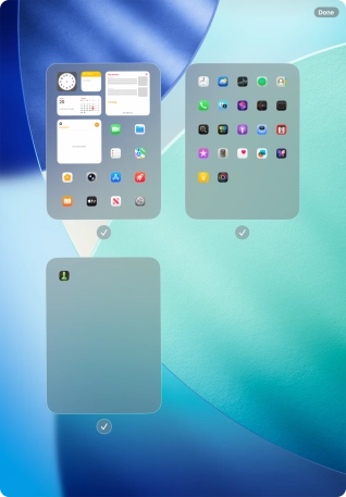 Press the field below the required home screen page to turn page view on or off. Press the field below the required home screen page to turn page view on or off.