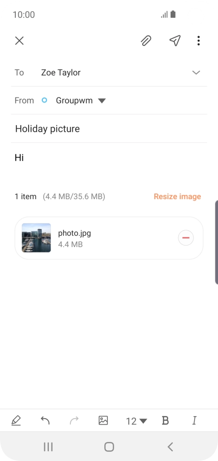 Press the send icon when you've finished your email message.