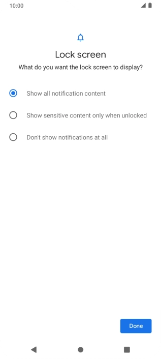 Press the required setting.