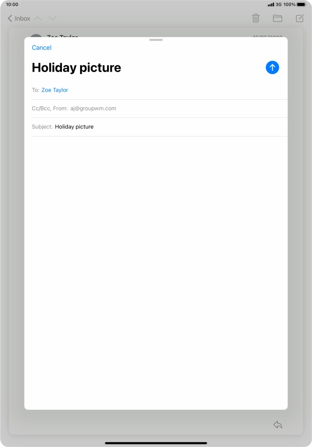 Press the text input field and write the text for your email message. Press the text input field and write the text for your email message.