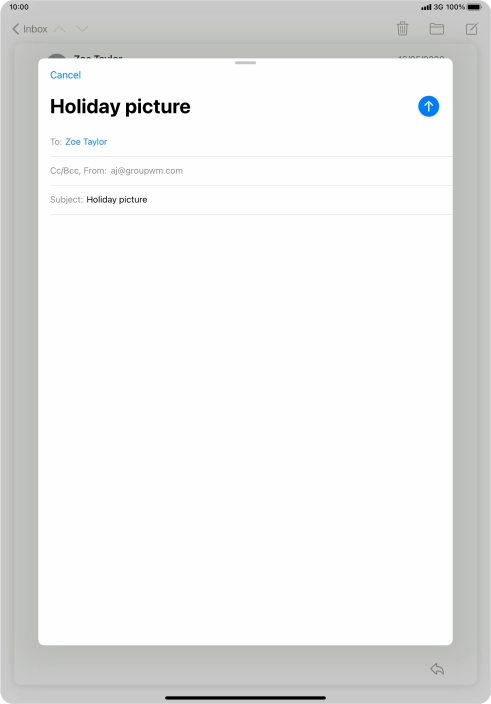 Press the text input field and write the text for your email message. Press the text input field and write the text for your email message.