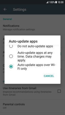Press Auto-update apps over Wi-Fi only to turn on the function.