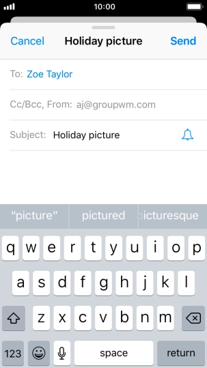 Press the text input field and write the text for your email message.