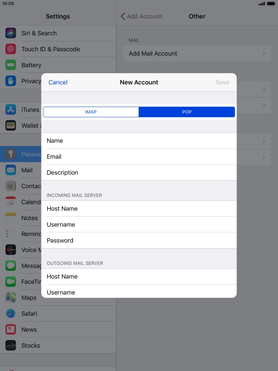 Press Host Name and key in the name of your email provider's incoming server. Press Host Name and key in the name of your email provider's incoming server.
