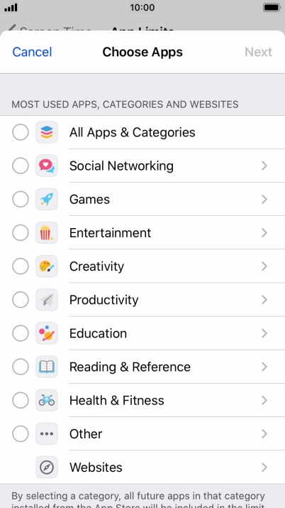 Press the required categories.