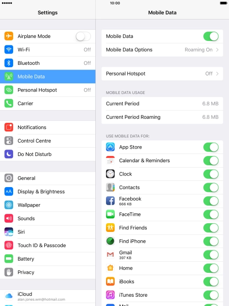 The total data usage is displayed below MOBILE DATA USAGE.