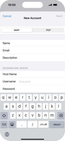 Press Username and key in the username for your email account. Press Username and key in the username for your email account.
