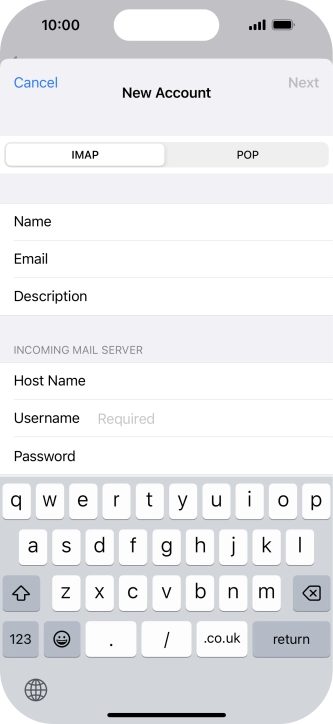 Press Username and key in the username for your email account. Press Username and key in the username for your email account.