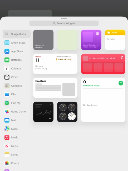 Press the required widget. Press the required widget.