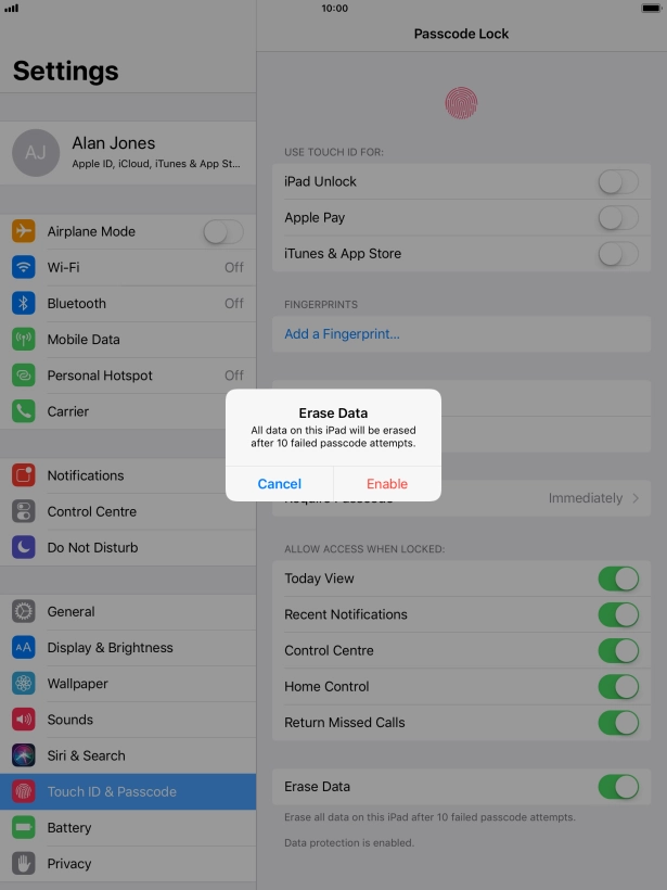 If you turn on the function, press Enable. If you turn on the function, press Enable.