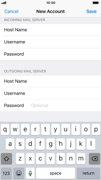 Press Password and key in the password for your email account. Please note that if you're using Vodafone's outgoing server, leave the password field empty.