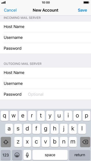 Press Password and key in the password for your email account. Please note that if you're using Vodafone's outgoing server, leave the password field empty.