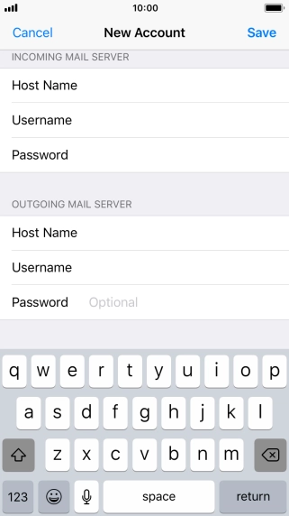 Press Password and key in the password for your email account. Please note that if you're using Vodafone's outgoing server, leave the password field empty.