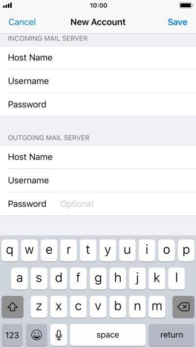 Press Password and key in the password for your email account. Please note that if you're using Vodafone's outgoing server, leave the password field empty.