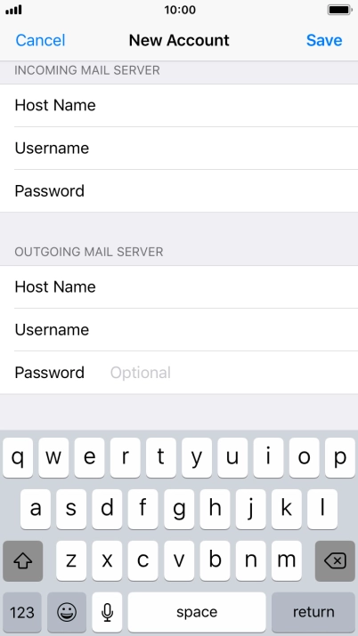 Press Password and key in the password for your email account. Please note that if you're using Vodafone's outgoing server, leave the password field empty.