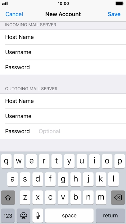 Press Password and key in the password for your email account. Please note that if you're using Vodafone's outgoing server, leave the password field empty.