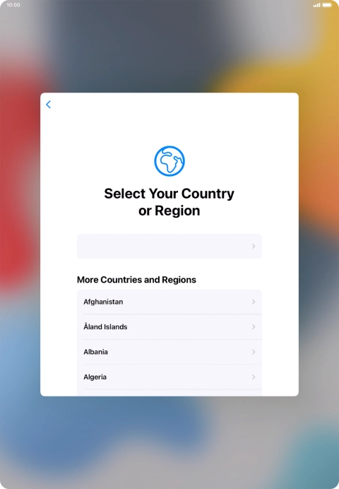Press the required country or area. Press the required country or area.