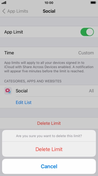 Press Delete Limit.