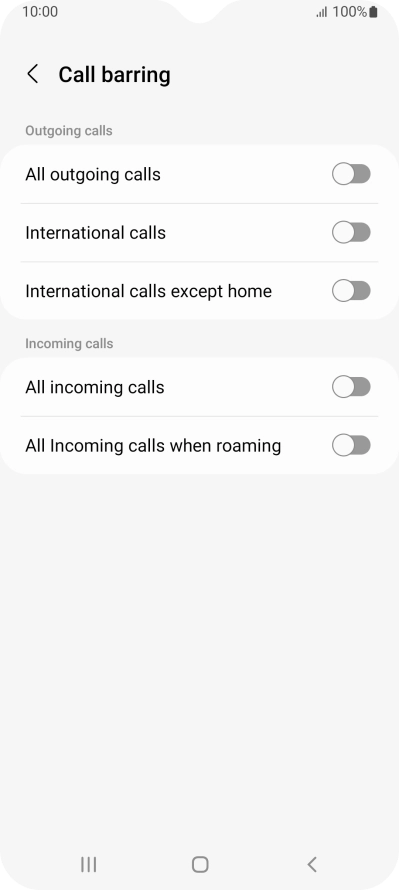 Press the required setting to turn the function on or off. Press the required setting to turn the function on or off.