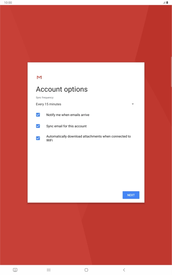 If this screen is displayed, you email account has been recognised and set up automatically. Follow the instructions on the screen to key in more information and finish setting up your tablet. If this screen is displayed, you email account has been recognised and set up automatically. Follow the instructions on the screen to key in more information and finish setting up your tablet.