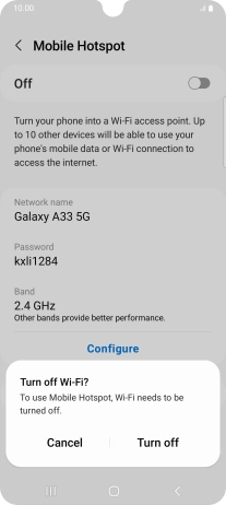 If Wi-Fi is turned on, press Turn off. If Wi-Fi is turned on, press Turn off.