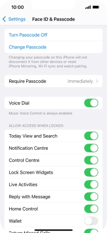 Press Turn Passcode Off and key in the phone lock code.