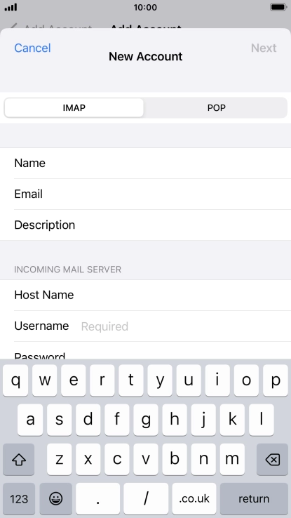 Press Username and key in the username for your email account.