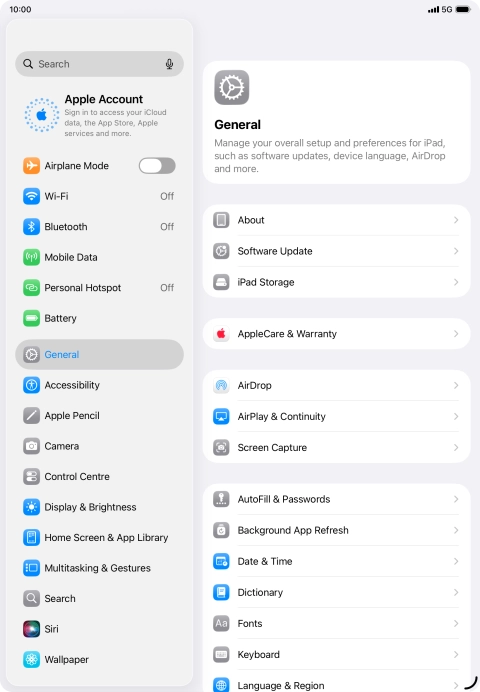 Press Apple Account. Press Apple Account.