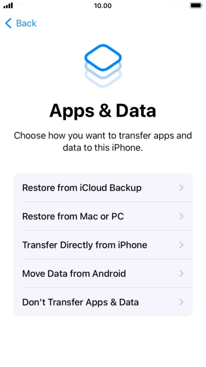 Press Don't Transfer Apps & Data and follow the instructions on the screen to finish the activation.