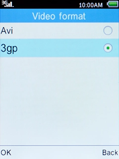 Select the required setting and press the Left selection key.
