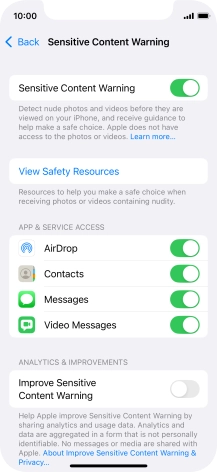 Press the indicators next to the required applications to turn the function on or off. Press the indicators next to the required applications to turn the function on or off.