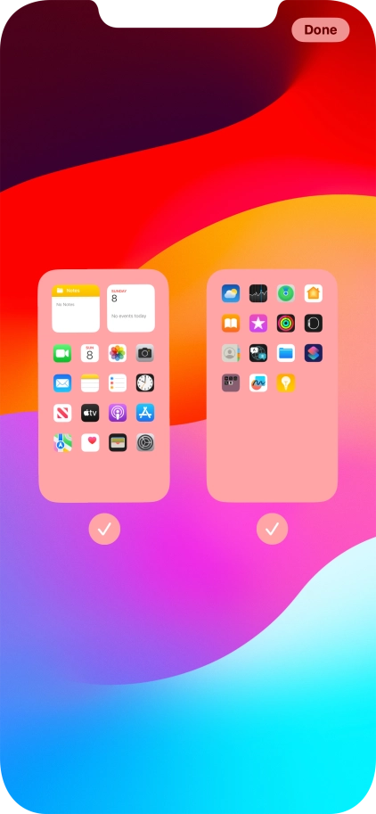 Press the fields below the required home screens to select or deselect them.