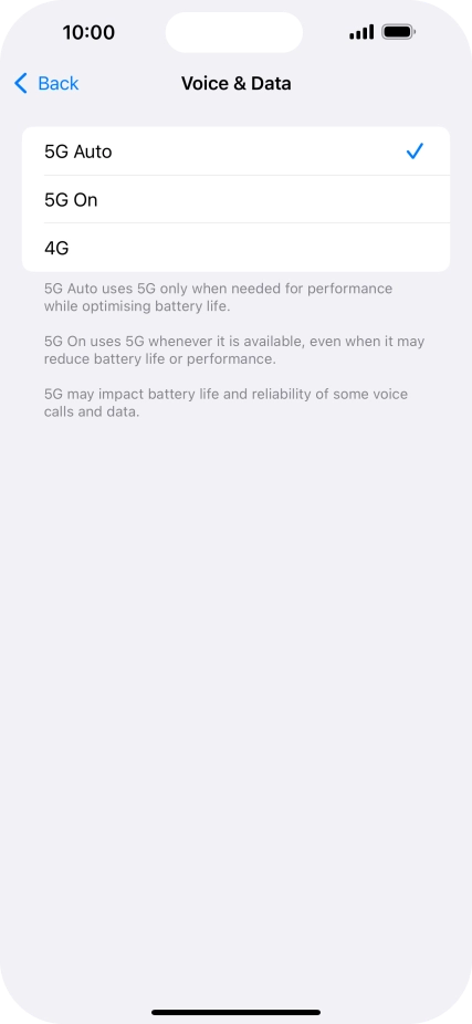 To turn on automatic switch between 5G and 4G, press 5G Auto.