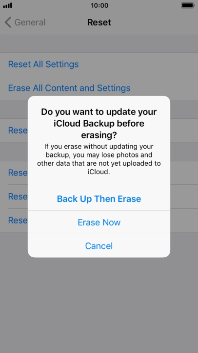Press the required setting.