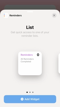 Slide your finger right or left on the screen to select the required widget size.