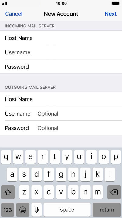 Press Username and key in the username for your email account. Please note that if you're using Vodafone's outgoing server, leave the username field empty.